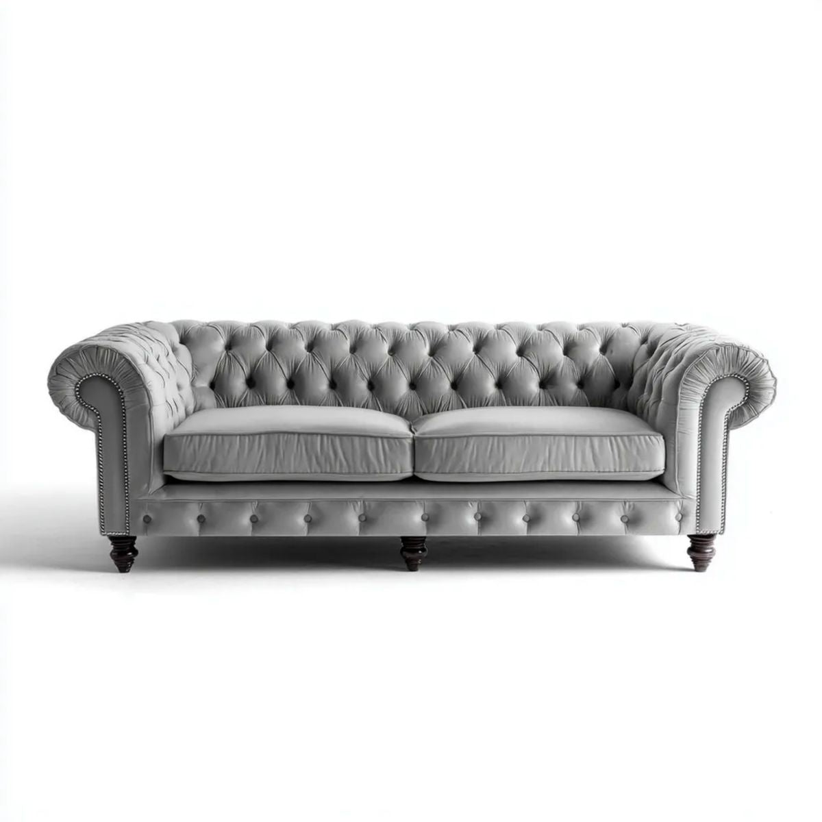 Dwuosobowa sofa Chesterfield z ekoskóry, szara, 180 x 90 x 75 cm
