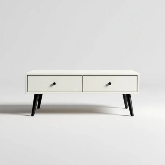 Prostokątny stolik kawowy z 2 szufladami z płyty MDF, biało-czarny, 100 × 40 × 45 cm