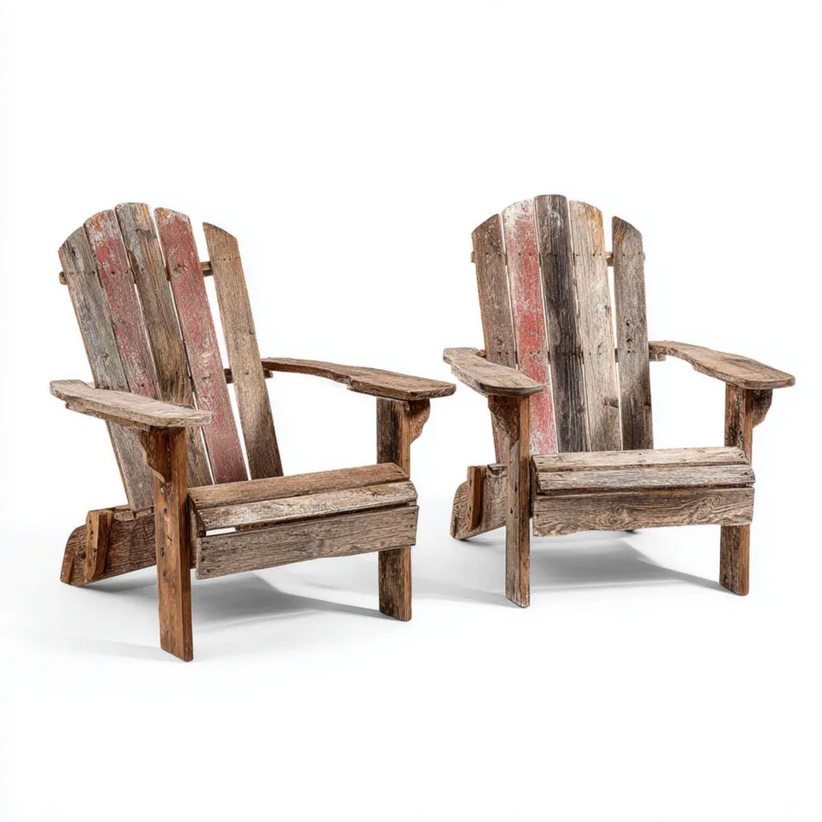 Zestaw 2 drewnianych foteli ogrodowych Adirondack, brązowo-szaro-czerwony, 69 x 82 x 95 cm