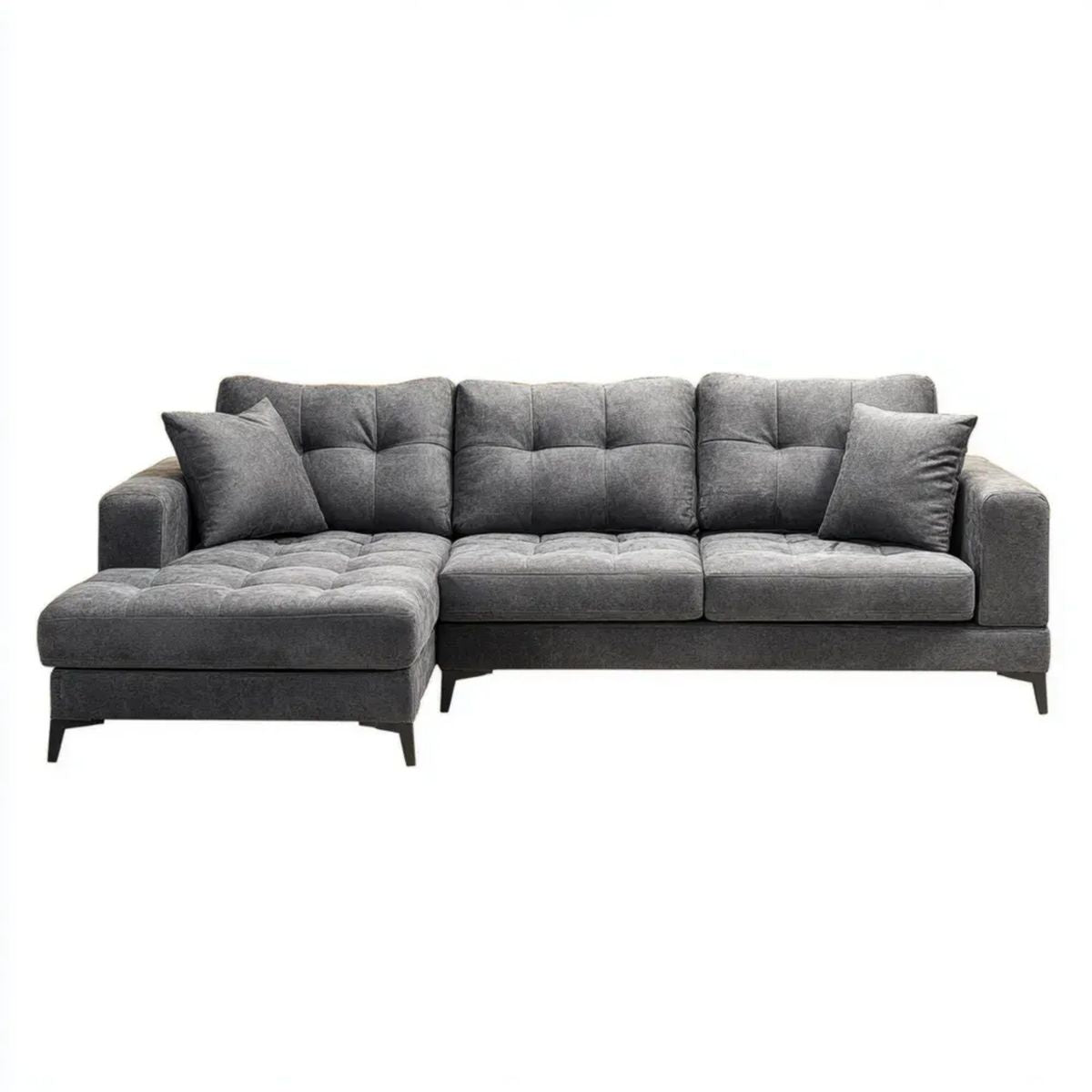 Grafitowa sofa narożna z lewostronną leżanką z poliestru 260 x 160 x 85 cm, kształt L