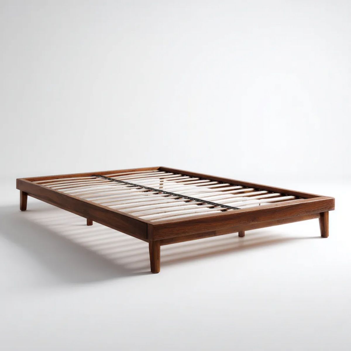 Drewniana rama łóżka dwuosobowego 160 × 200 cm ze stelażem listwowym, ciemnobrązowa