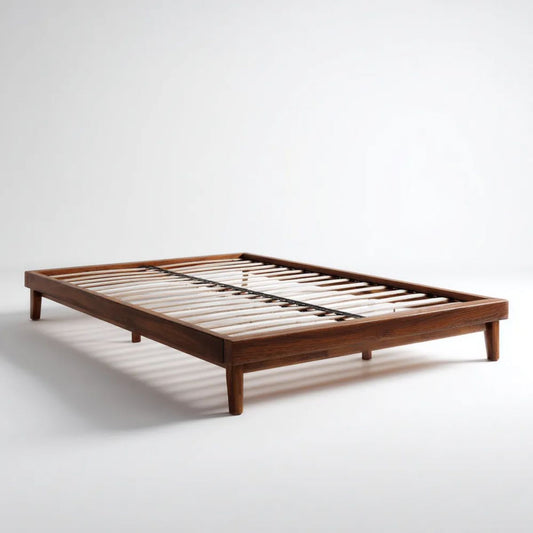 Drewniana rama łóżka dwuosobowego 160 × 200 cm ze stelażem listwowym, ciemnobrązowa