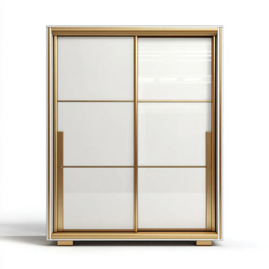 Szafa przesuwna biało-złota z płyty MDF i szkła, 150 × 60 × 200 cm