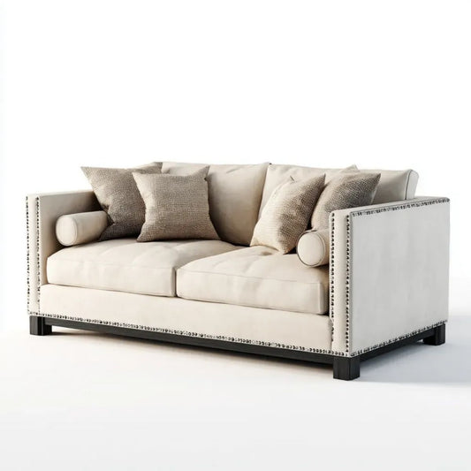 Dwuosobowa sofa kremowa z aksamitu poliestrowego 180 x 90 x 85 cm