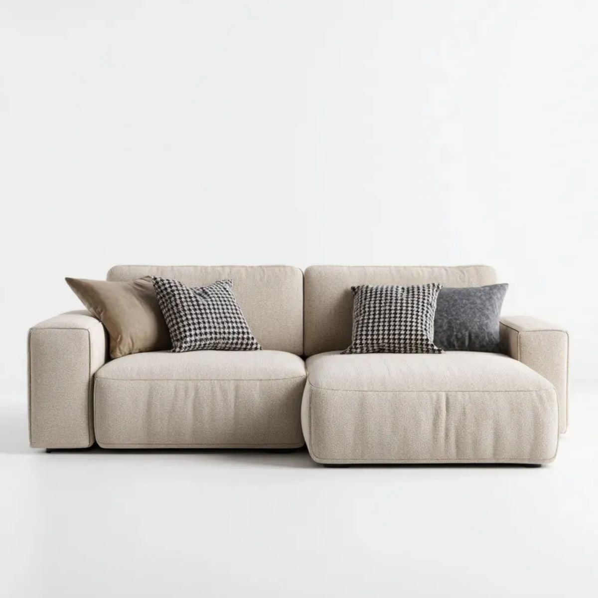 Beżowa sofa trzyosobowa z tapicerką poliestrową 230 × 100 × 85 cm