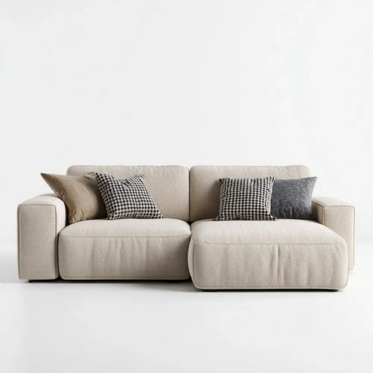 Beżowa sofa trzyosobowa z tapicerką poliestrową 230 × 100 × 85 cm