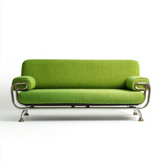 Dwuosobowa sofa zielona z tapicerką ze sztruksu poliestrowego i chromowaną stalową ramą, 160 × 80 × 75 cm