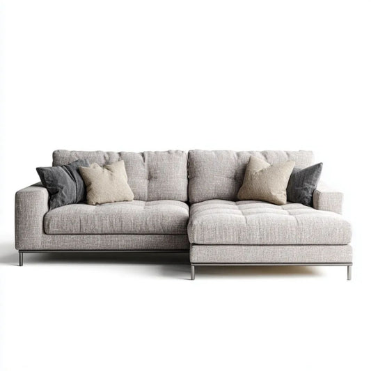 Sofa narożna z prawym szezlongiem, tapicerka poliestrowa, jasnoszara, 260 x 160 x 85 cm