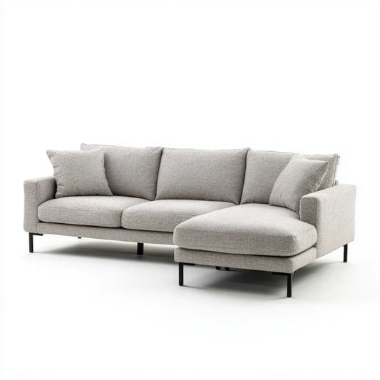 Jasnoszara tapicerowana sofa narożna z prawostronnym szezlongiem, 260 × 160 × 85 cm