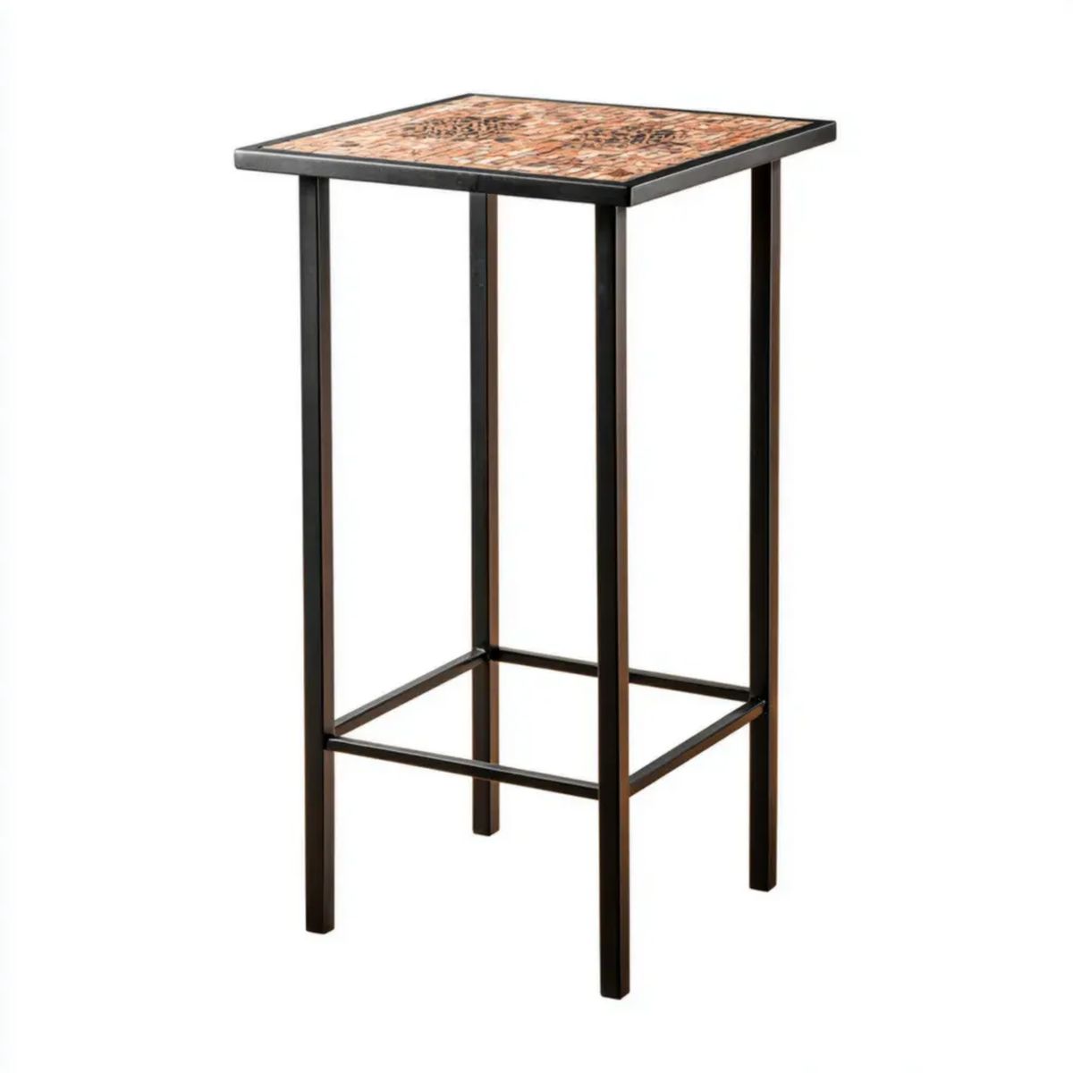 Kwadratowy stół barowy stalowy z blatem z płytek ceramicznych 60 x 60 x 110 cm, czarny