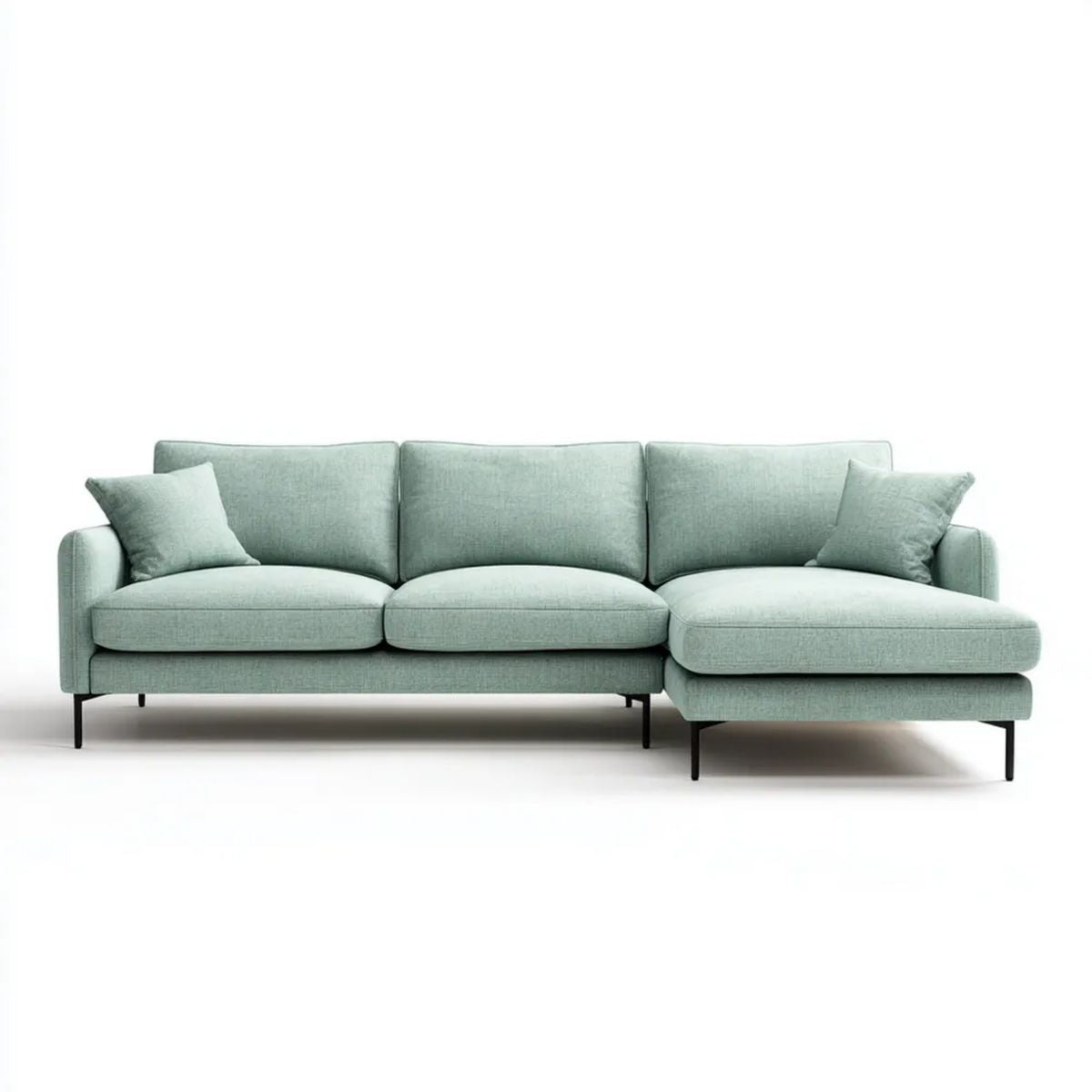 Sofa narożna z prawym szezlongiem, miętowa, tapicerowana tkaniną poliestrową, 250 × 160 × 82 cm
