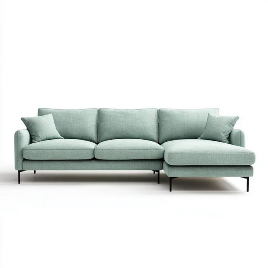 Sofa narożna z prawym szezlongiem, miętowa, tapicerowana tkaniną poliestrową, 250 × 160 × 82 cm