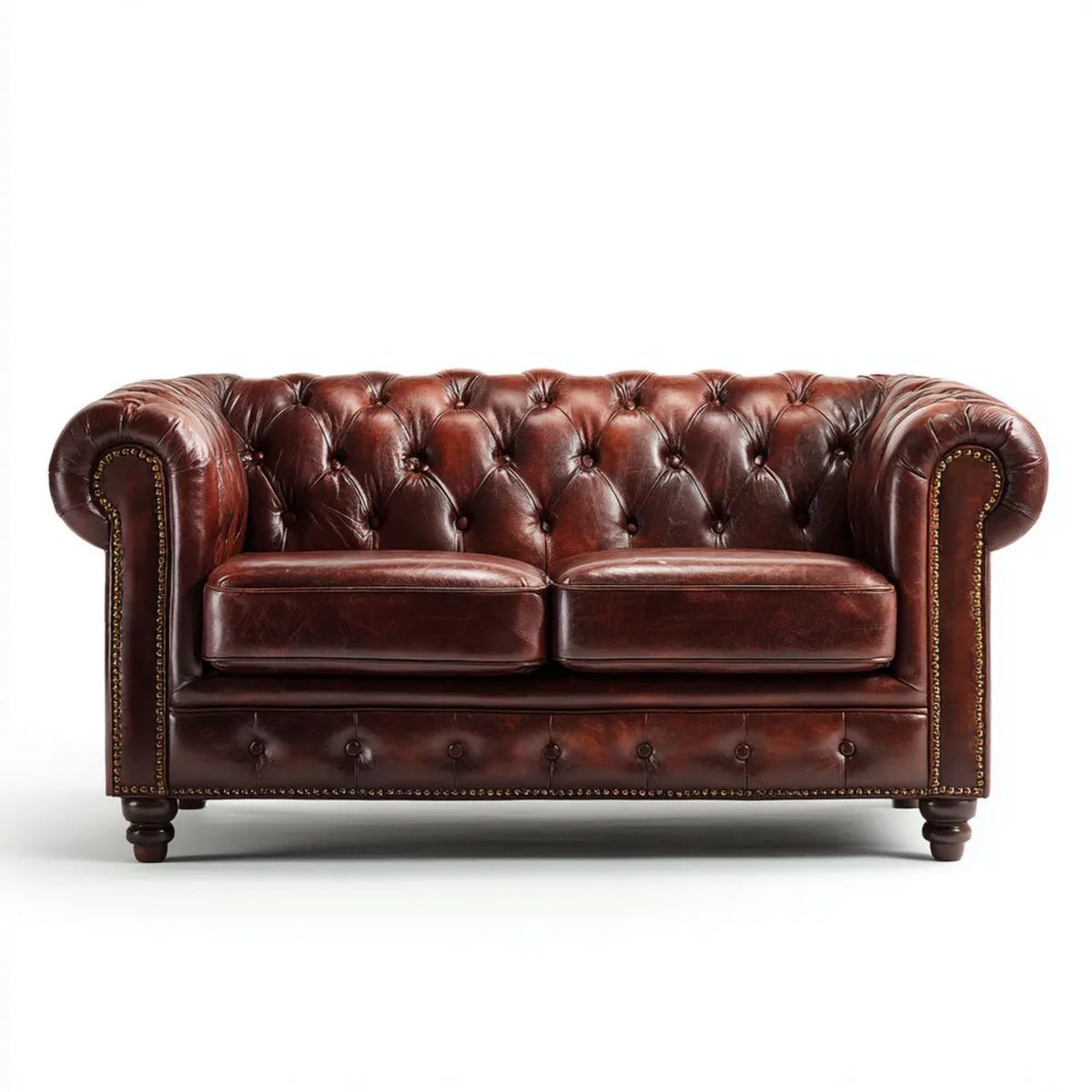 Dwuosobowa sofa Chesterfield ze skóry syntetycznej, ciemnobrązowa, 170 x 90 x 75 cm