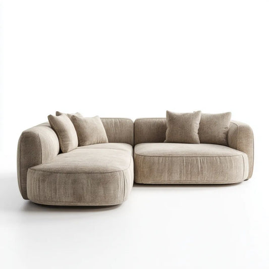 Beżowa sofa narożna 3-osobowa z tkaniny poliestrowej, lewostronna, 280 × 170 × 78 cm