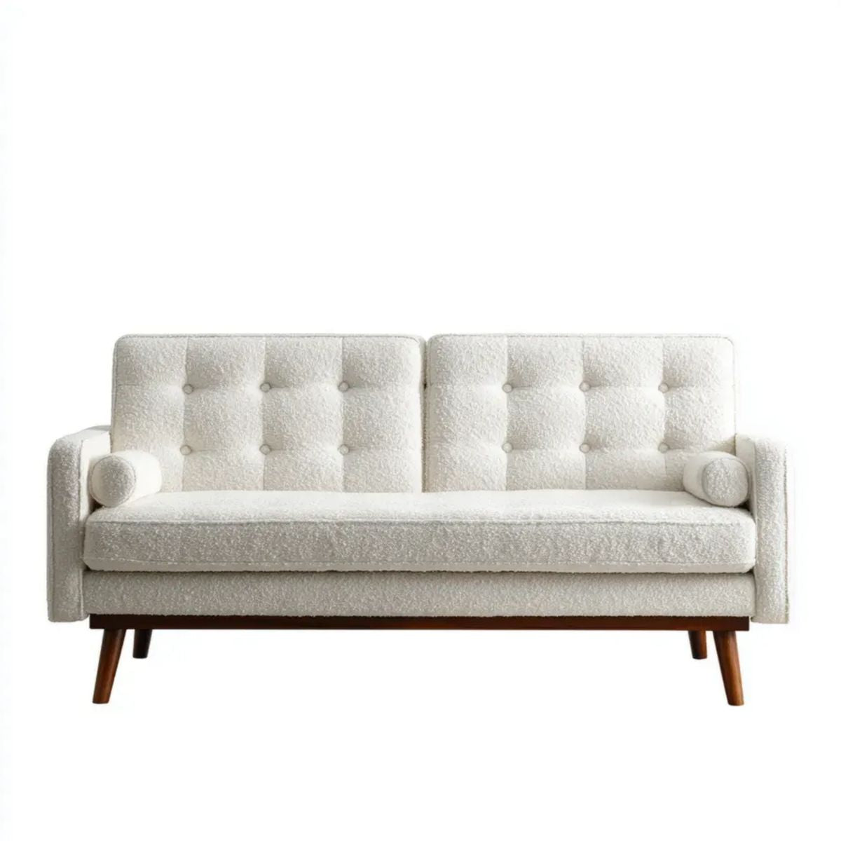 Dwuosobowa sofa kremowa z tapicerką bouclé z poliestru, 145 x 80 x 85 cm