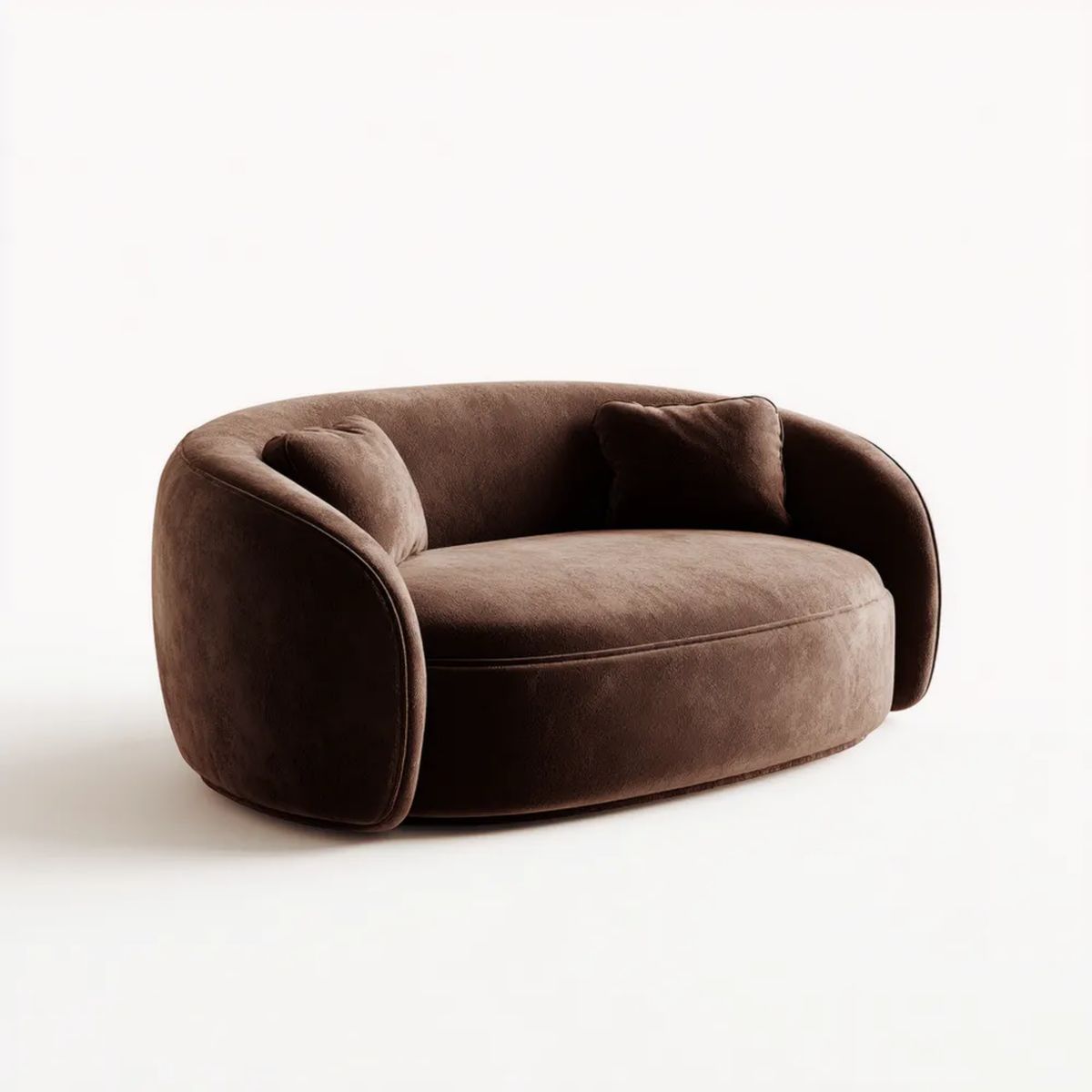Brązowa dwuosobowa sofa z aksamitu owalna, 200 x 100 x 75 cm