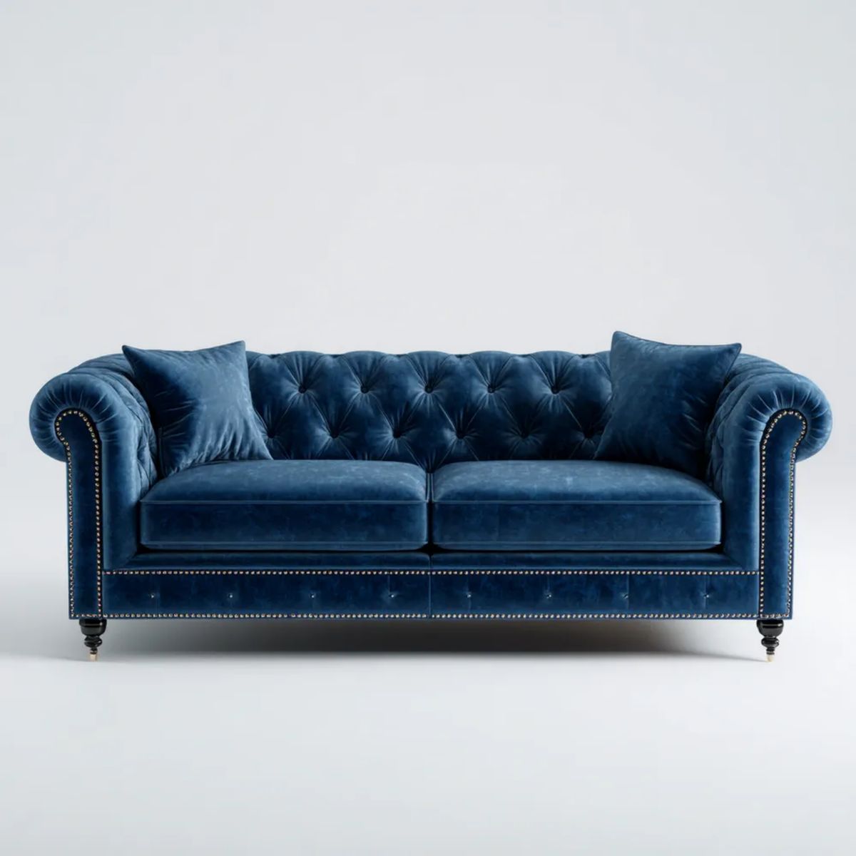 Trzyosobowa sofa Chesterfield z aksamitu granatowa 225 × 90 × 78 cm