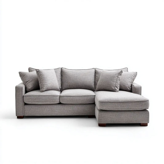Prawostronna sofa narożna 3-osobowa z tkaniny, szara, w kształcie litery L, 250 x 160 x 85 cm