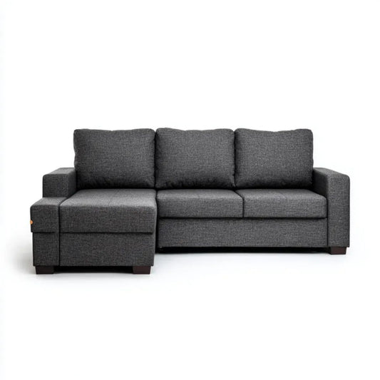 Sofa narożna w kształcie L z lewym szezlongiem, tapicerowana poliestrem, grafitowa, 230 × 145 × 85 cm
