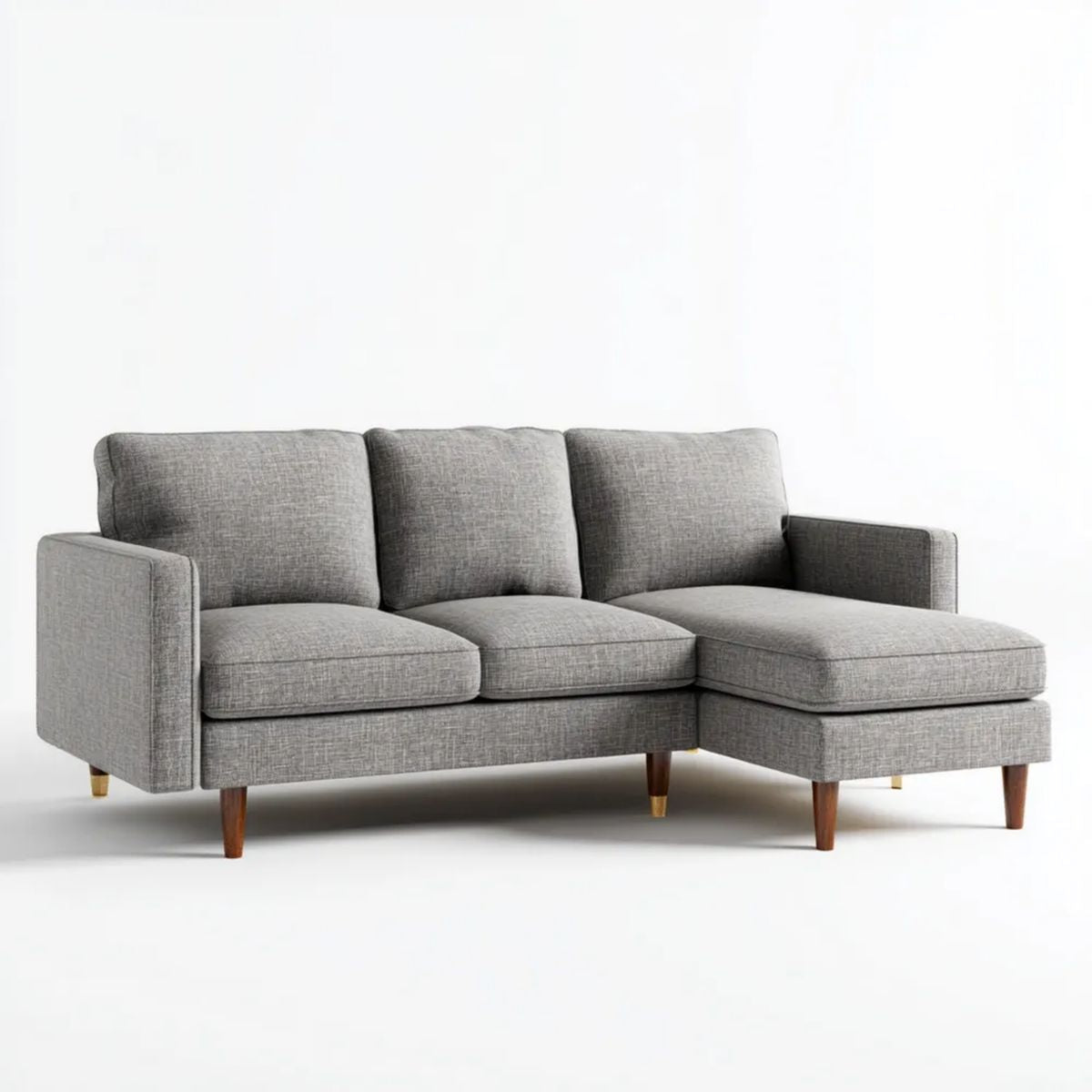 Prawostronna sofa narożna z szezlongiem, szara, tapicerka poliestrowa, 230 x 150 x 85 cm