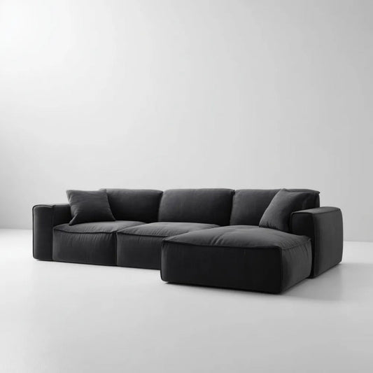 Modułowa sofa narożna w kształcie L z prawostronnym szezlongiem, czarna, 300 x 170 x 85 cm
