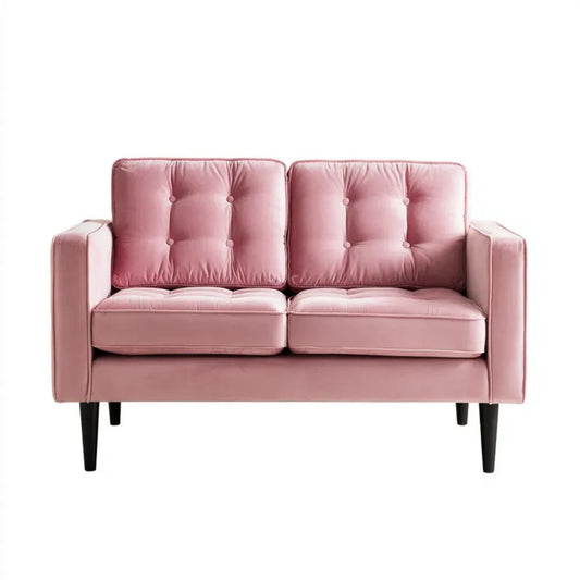 Różowa dwuosobowa sofa aksamitna z drewnianymi nogami, 140 × 85 × 78 cm