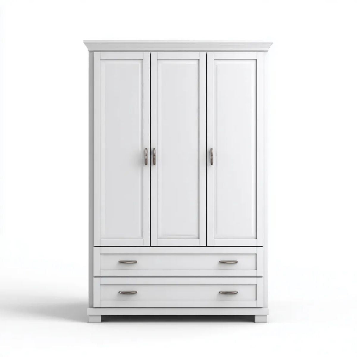 Biała szafa trzydrzwiowa z płyty MDF 120 x 55 x 200 cm z 2 szufladami