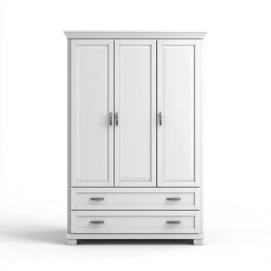 Biała szafa trzydrzwiowa z płyty MDF 120 x 55 x 200 cm z 2 szufladami